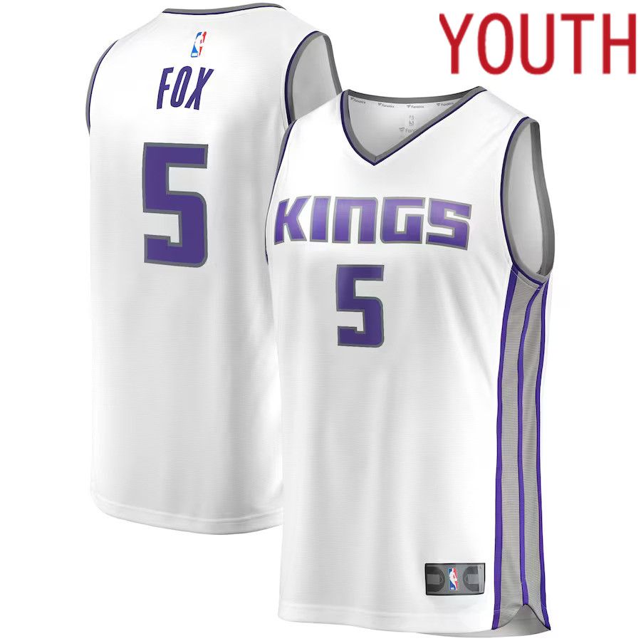 Youth Sacramento Kings #5 De Aaron Fox Fanatics Branded White Fast Break Player Replica NBA Jersey